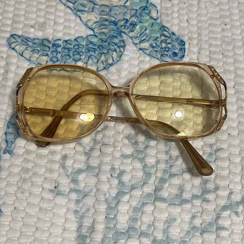 Vintage Tura Mod Sacha Oversized Geometric Amber Eyeglasses Gold Tone 56-14